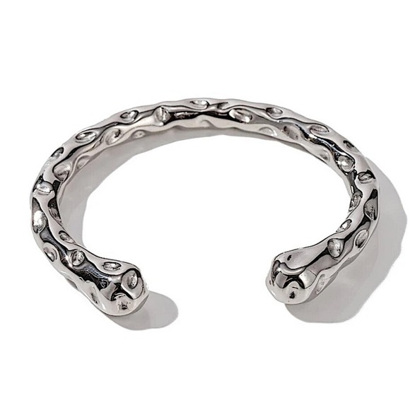 Stainless Steel Contour Bracelet, Irregular Hammered Bangle Cuff, Anniversary - Picture 1 of 8